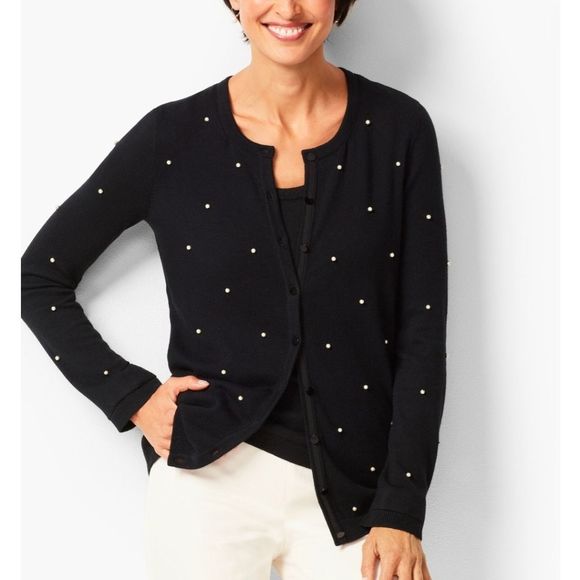 Talbots Charming‎ Pearl Encrusted Cardigan women's size XSP New - Picture 1 of 12